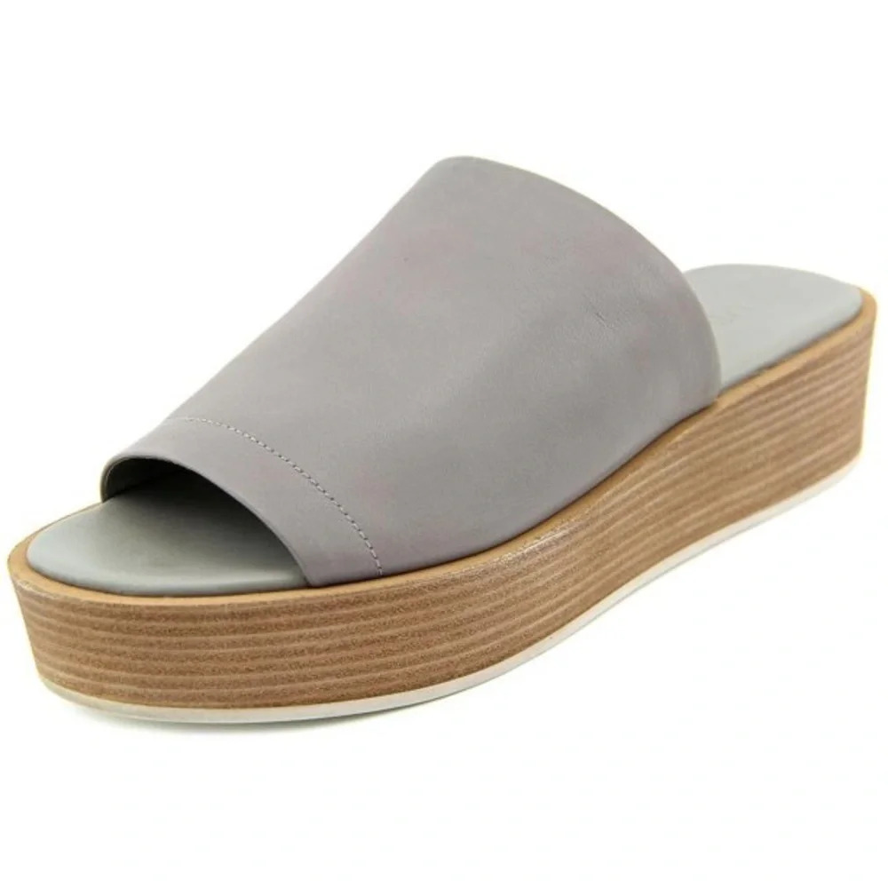 VINCE Leather Platform Slides Sandals 9.5 SASKIA PLATFORM SLIDE SANDALS, TRUFFLE